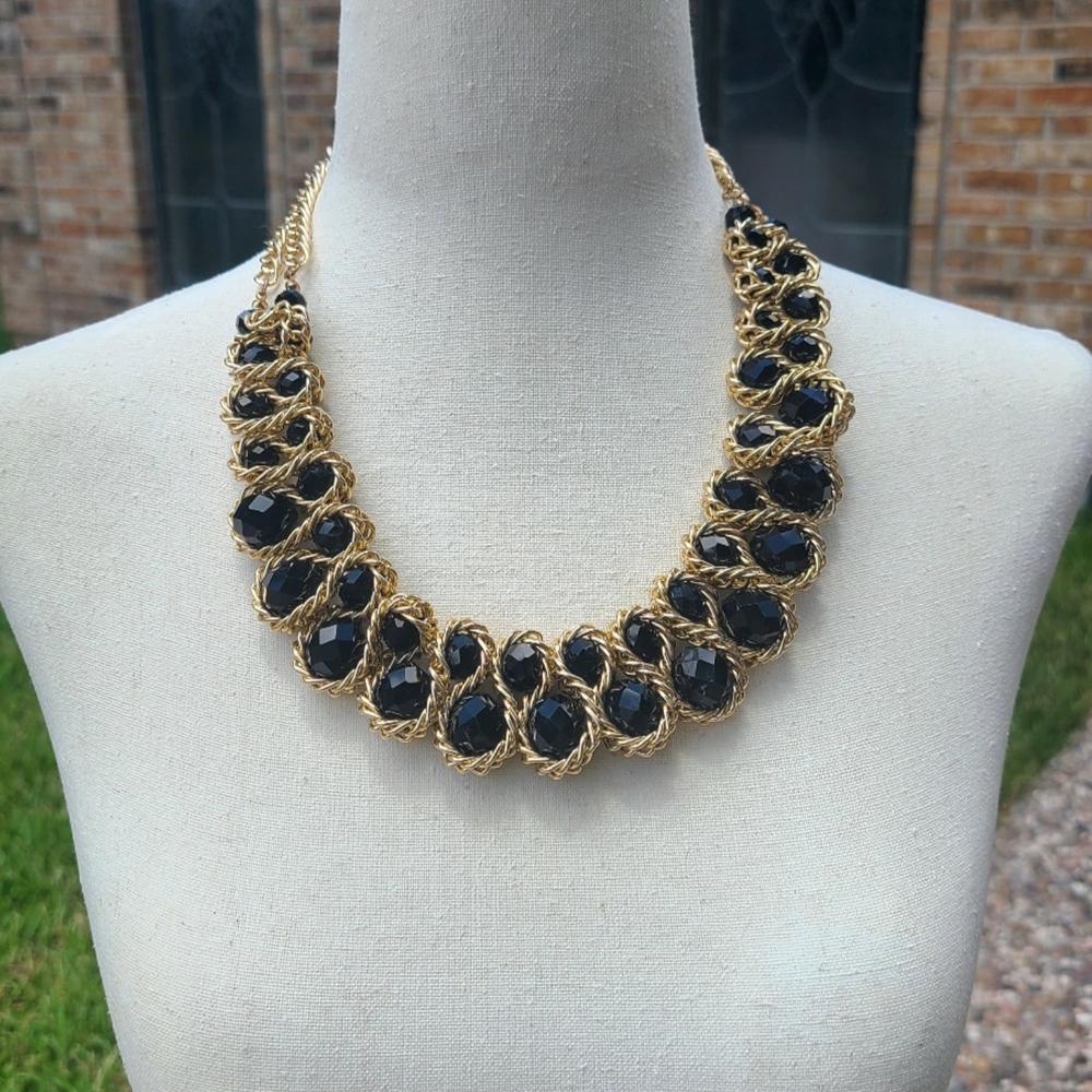 Vintage Black and Gold Statement Necklace